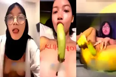 Hijab Cantik Live Solo Pakai Timun Ganas Lumer